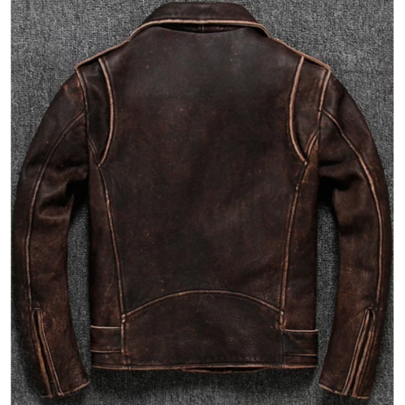 Men's Trucker Brown Real Genuine Leather Biker Cafe Racer vintage Jacket
