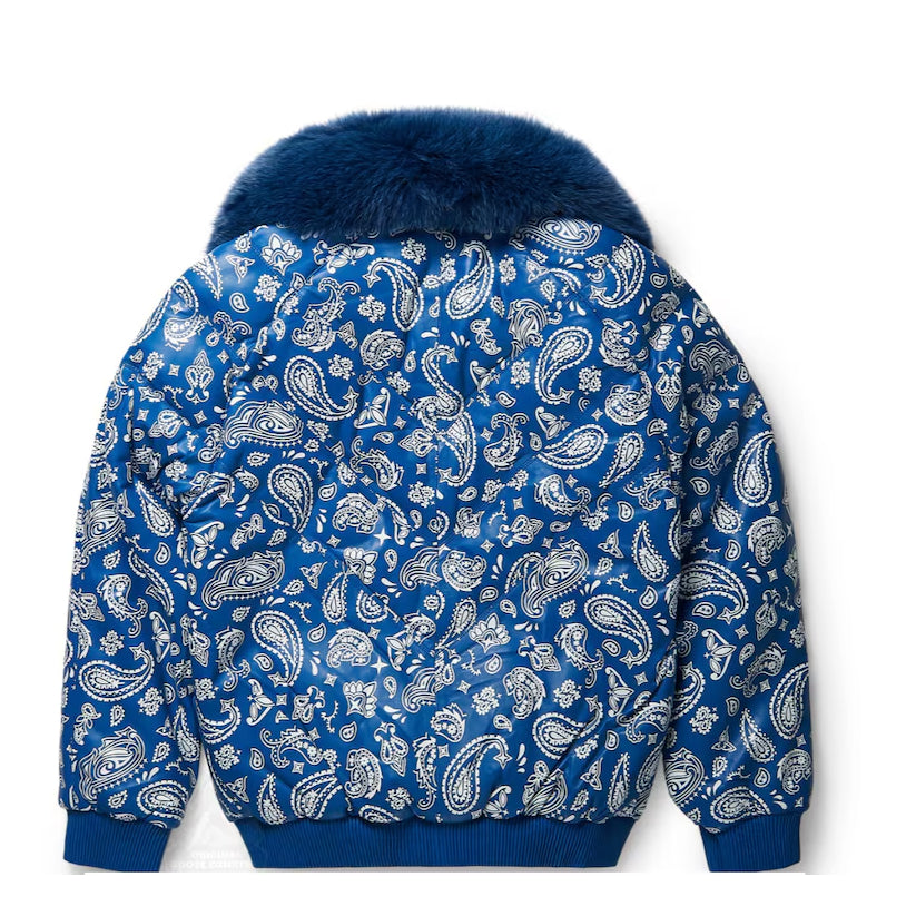 Men's V-Bomber Blue Print Leather Jacket