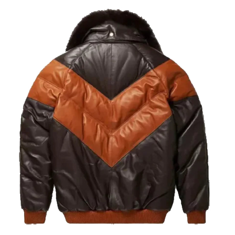 Men's V-Bomber Leather Fur Collar Jacket
