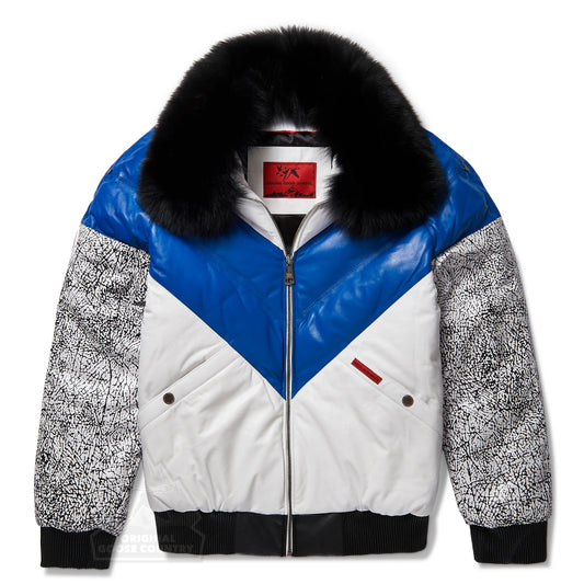 Men's V-Bomber White Blue Snake Print
