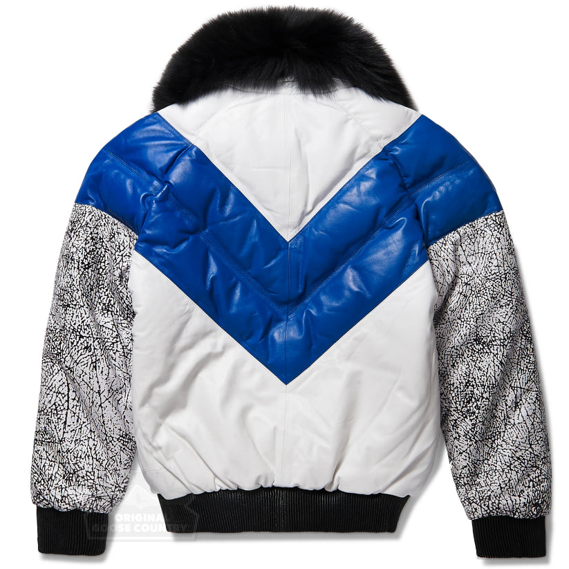 Men's V-Bomber White Blue Snake Print