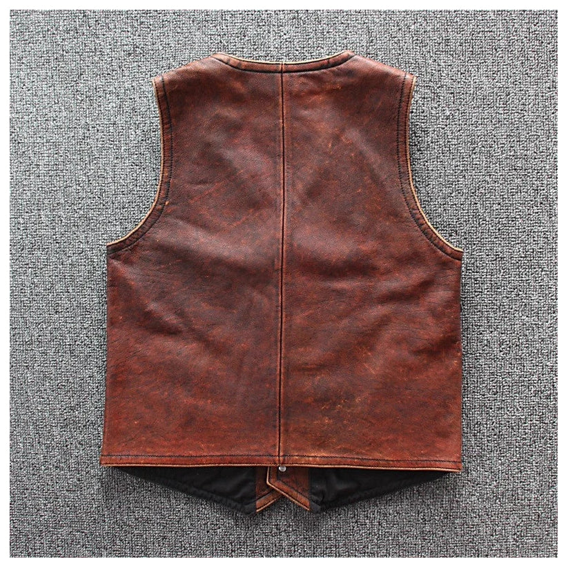 Men's Vintage Leather Biker Vest brown