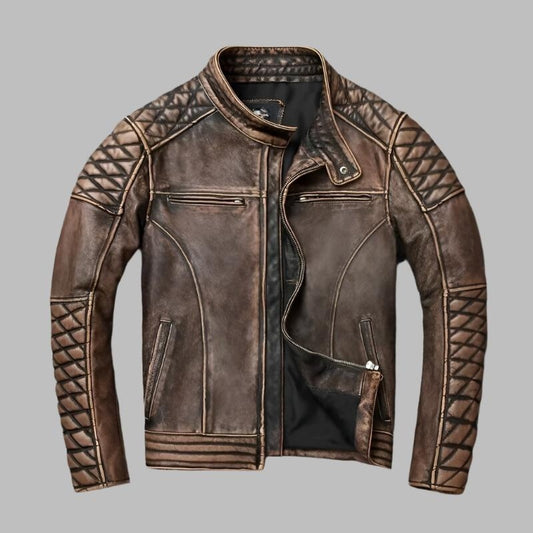 Men's Vintage Leather Cafe Racer Jacket