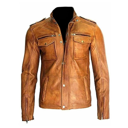 Men's Vintage Style Brown Biker Leather Jacket