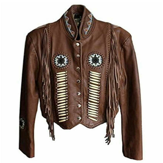 Men's Western Cowboy Dark Brown Leather Hunter Style With Fringe Jacket