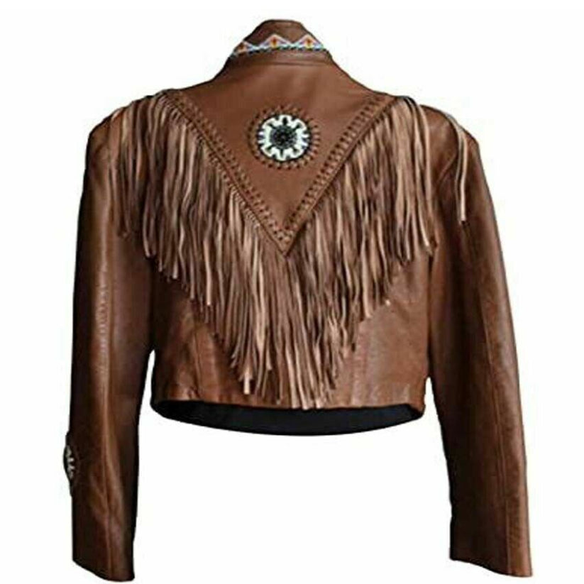 Men's Western Cowboy Dark Brown Leather Hunter Style With Fringe Jacket