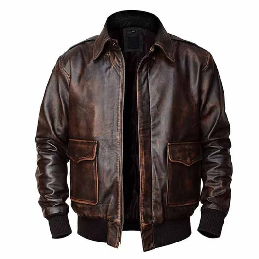 Mens A2 Airforce Distressed Brown Leather Jacket