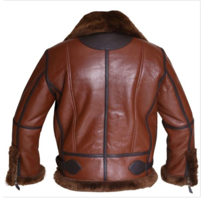 Mens Aviator RAF B3 Fur Shearling Leather Bomber Flying Jacket Coat