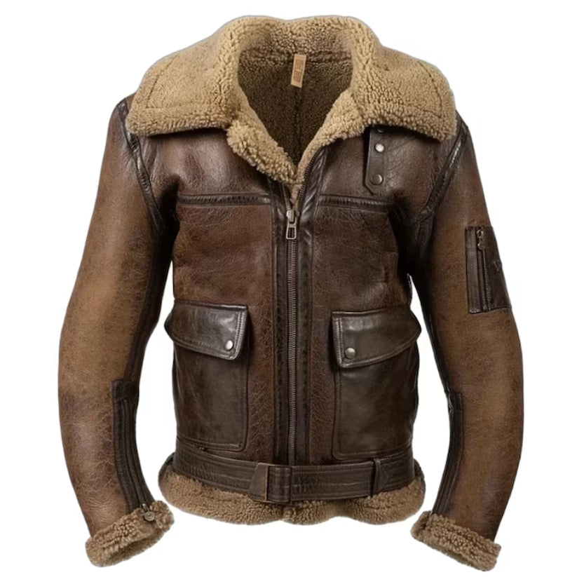 Mens B3 Bomber Biker Shearling Leather Jacket