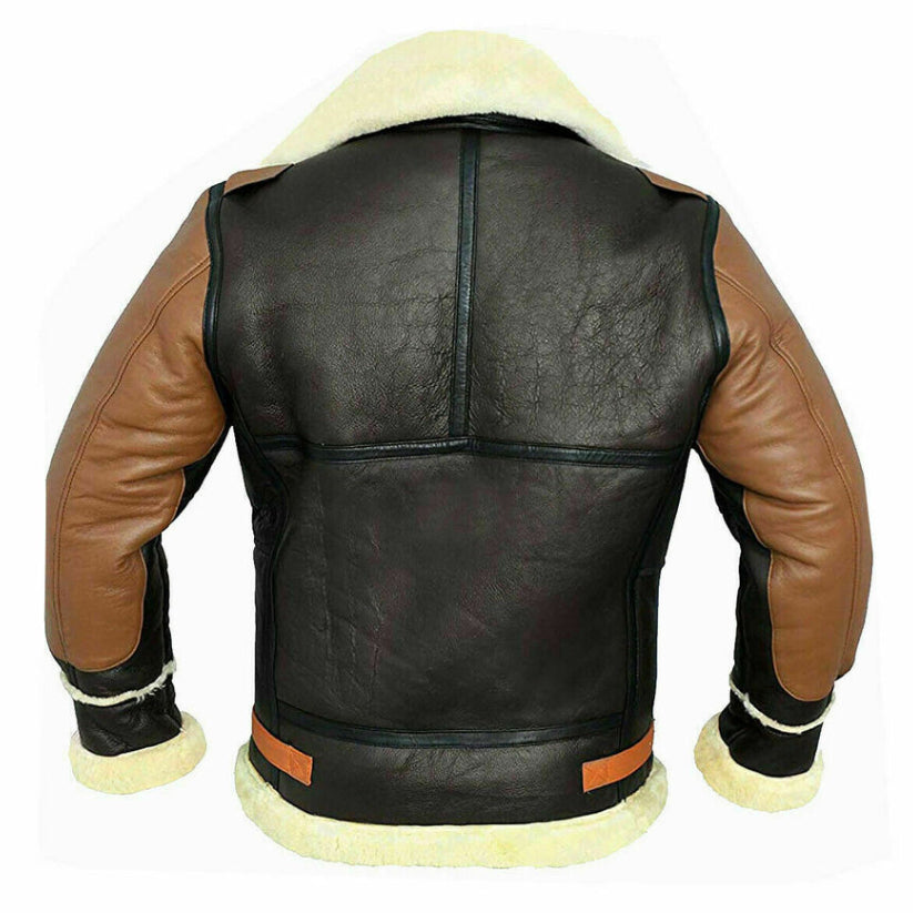 Mens B3 RAF Aviator Flying Flight Bomber Real Fur Shearling Brown Leather Jacket