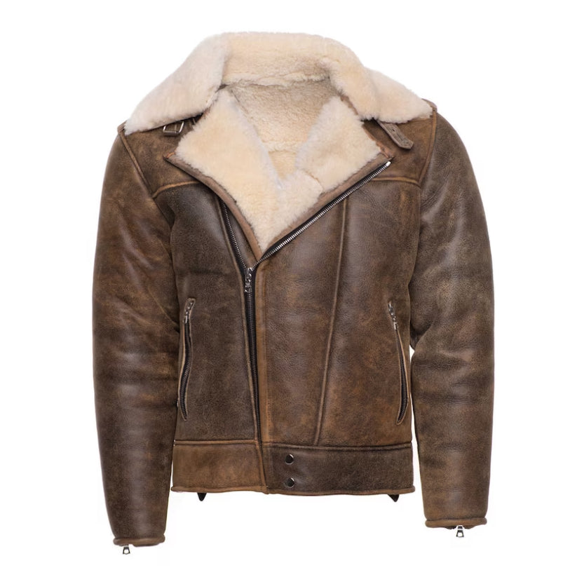 Mens Biker bomber Shearling Jacket
