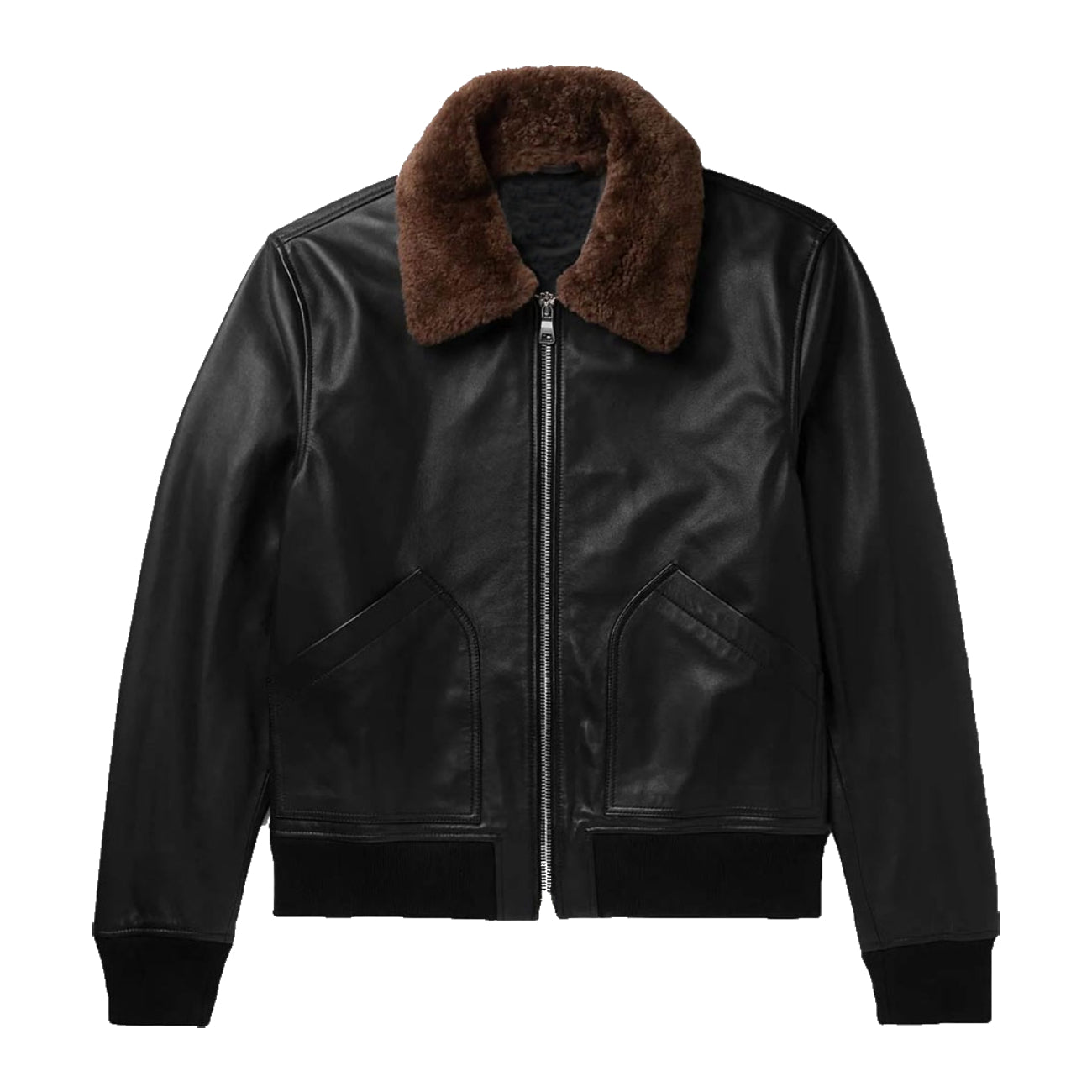 Mens Black Bomber Shearling Leather Jacket
