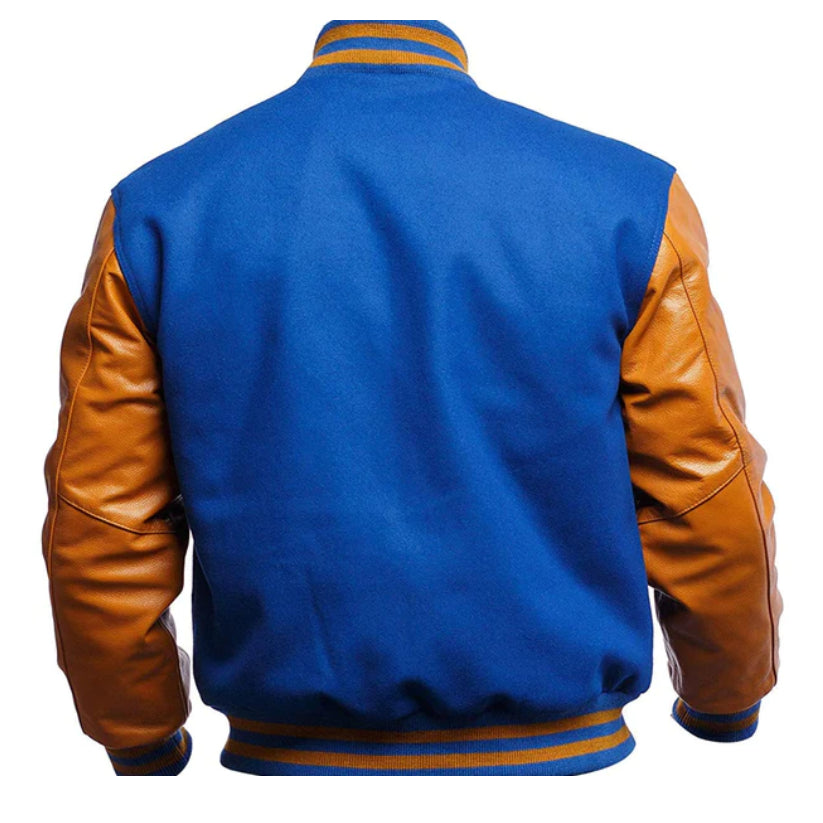 Mens Blue and Yellow Varsity Letterman Jacket