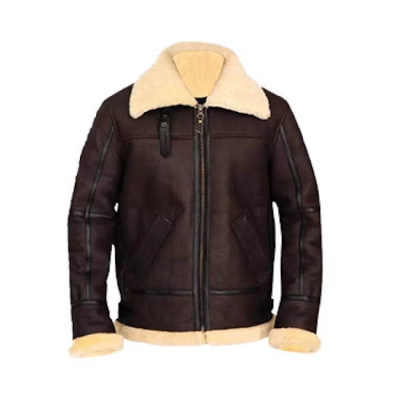 Mens Bomber B3 Aviator Sheepskin Shearling Leather Jacket