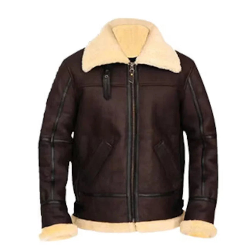 Mens Bomber B3 Aviator Sheepskin Shearling Leather Jacket