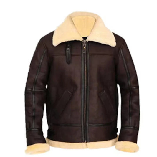 Mens Bomber B3 Aviator Sheepskin Shearling Leather Jacket