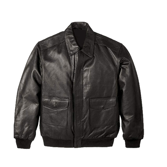 Mens Bomber Black Leather Jacket