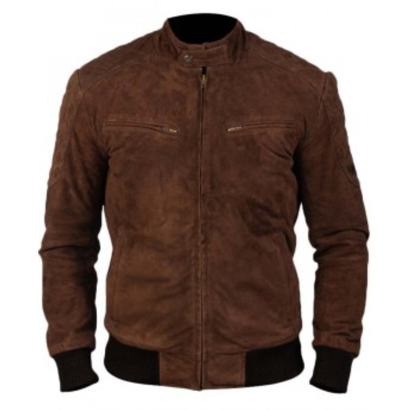 Mens Brown Bomber Suede Leather Jacket