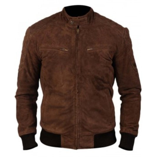 Mens Brown Bomber Suede Leather Jacket