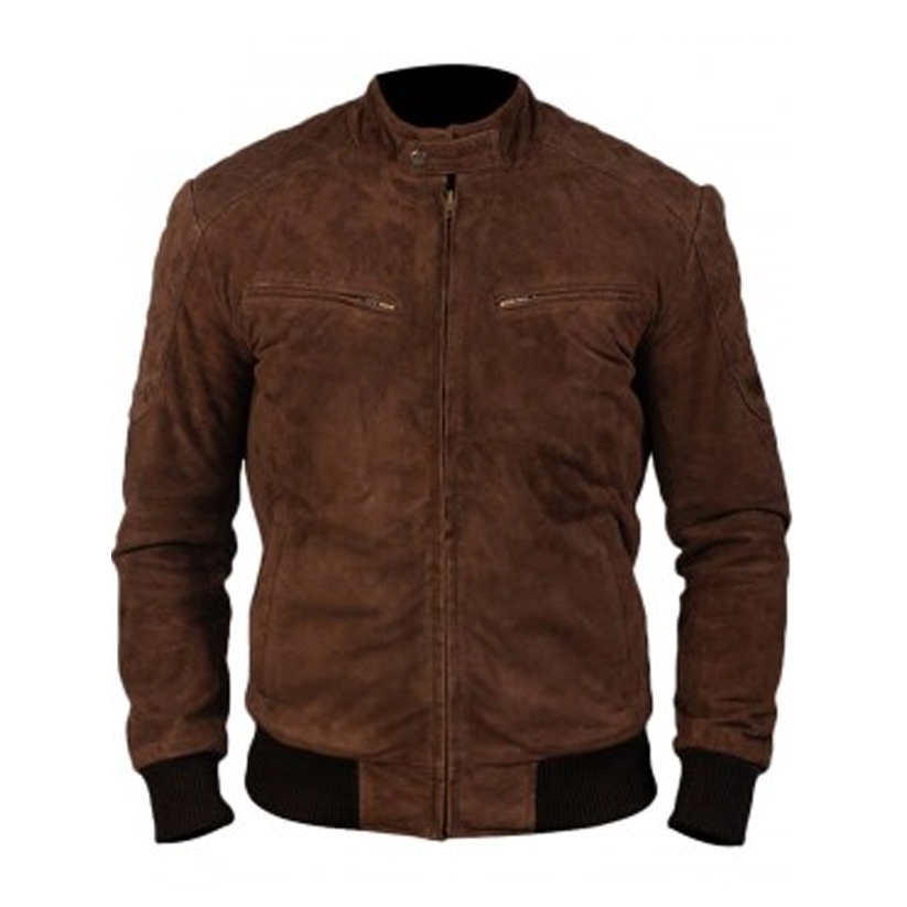 Mens Brown Bomber Suede Leather Jacket