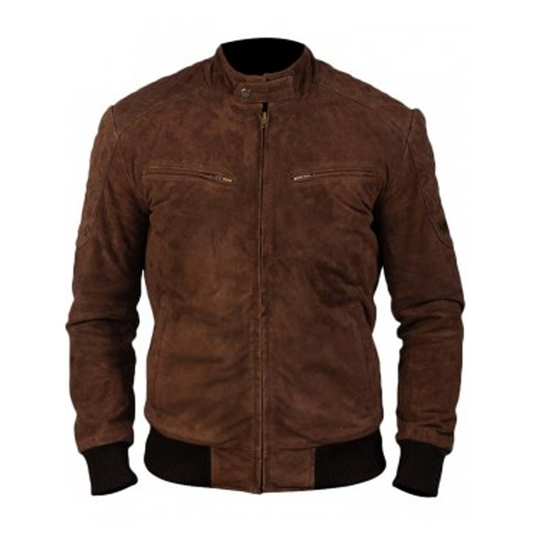 Mens Brown Bomber Suede Leather Jacket