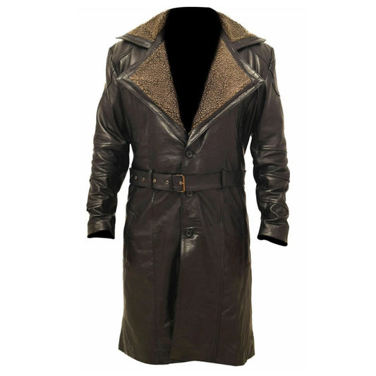 Mens Brown Leather Trench Coat