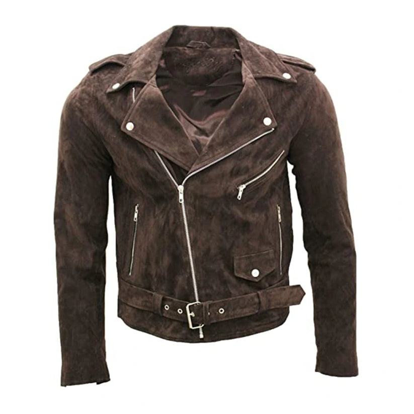 Mens Dark Brown Biker Suede Leather Jacket
