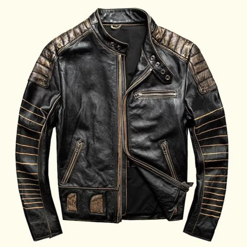Mens Distressed Black Leather Jacket