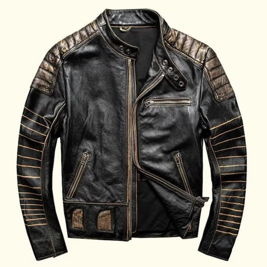 Mens Distressed Black Leather Jacket