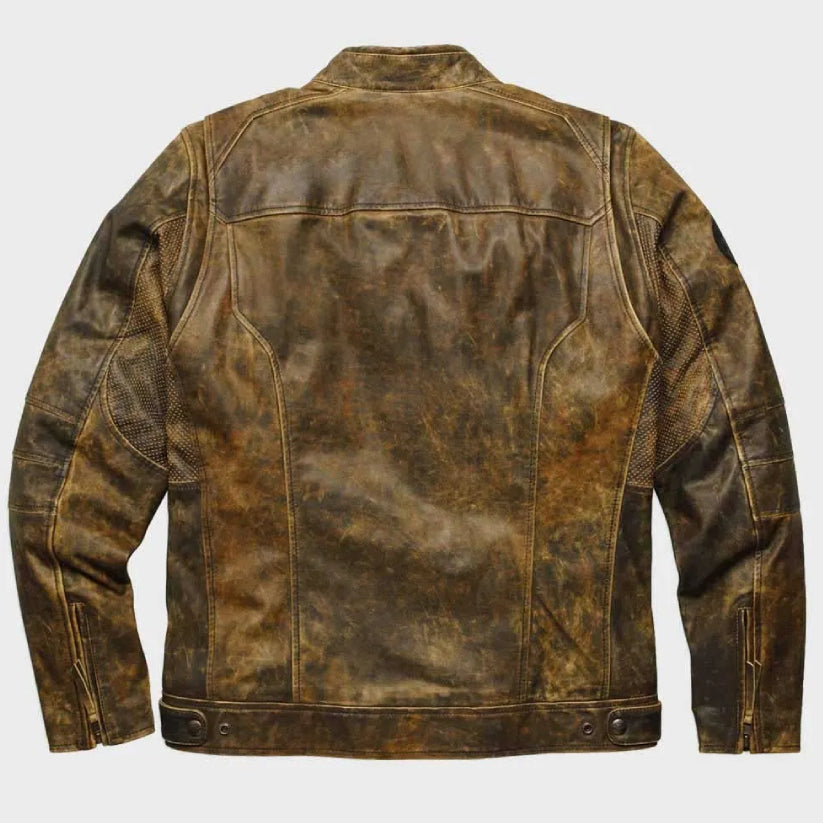 Mens Distressed Brown Biker Vintage Leather Jacket