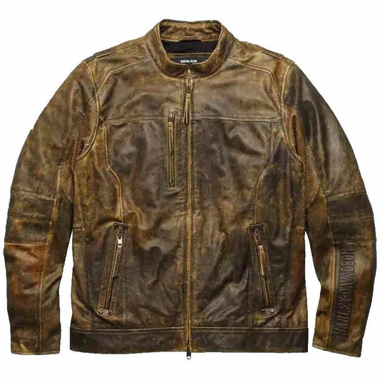 Mens Distressed Brown Biker Vintage Leather Jacket