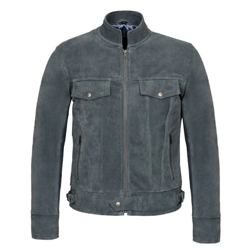 Mens Grey Suede Leather Jacket