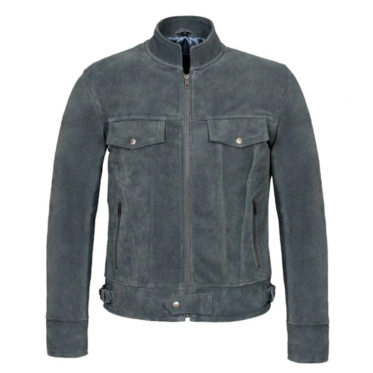 Mens Grey Suede Leather Jacket