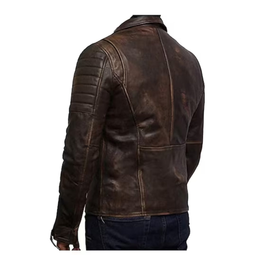 Mens Leather Biker Classic Cafe Racer Leather Jacket