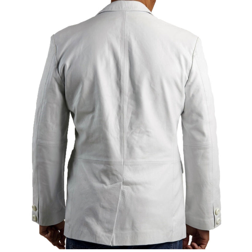 Mens Leather Blazer Slim White Coat