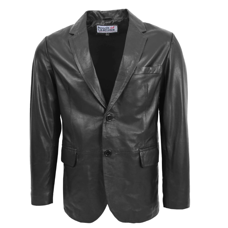 Mens Leather Blazer Two Button Jacket