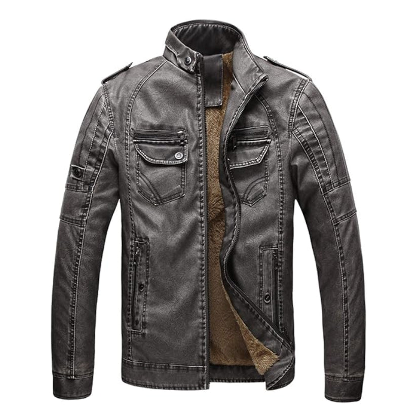 Mens Leather Casual Vintage Biker Jacket