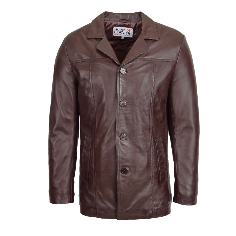 Mens Leather Classic Reefer Jacket Thrill Brown