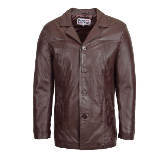 Mens Leather Classic Reefer Jacket Thrill Brown