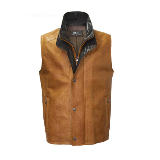 Mens Leather Double Collar Vest