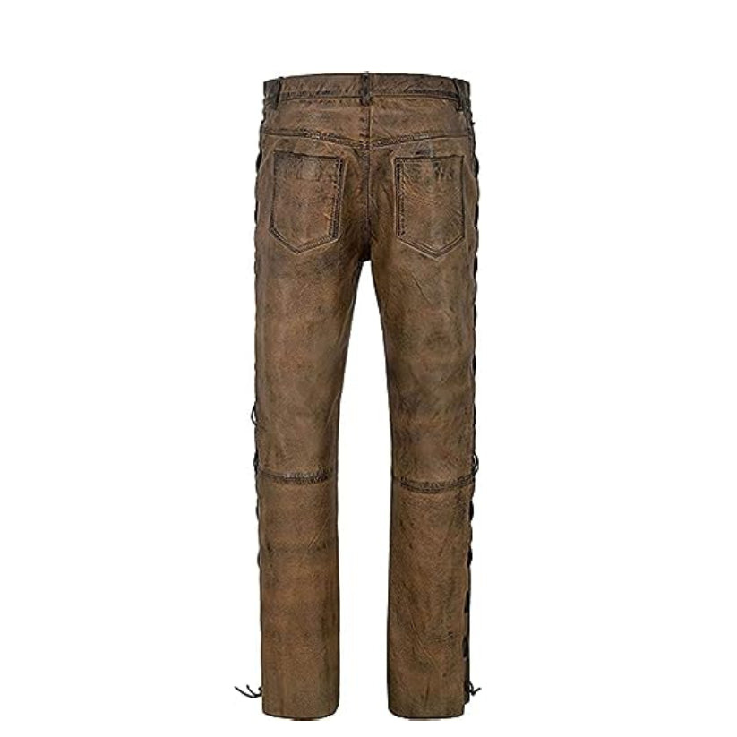 Mens Leather Pants Men Casual Classic Breeches Fashion Pant Mens Side Laces
