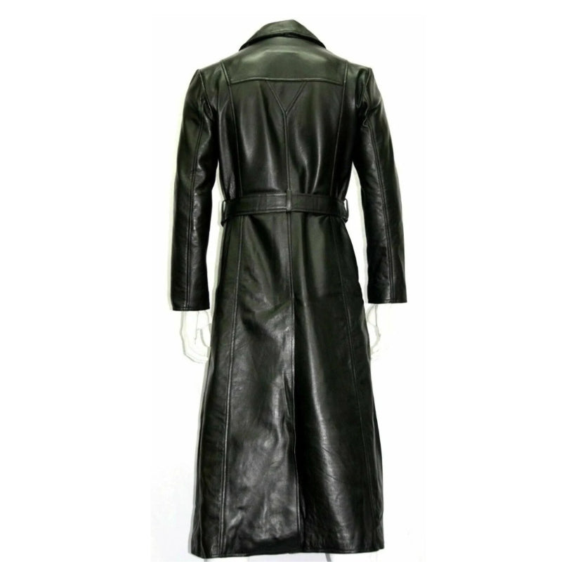Mens Leather Trench Coat BLACK
