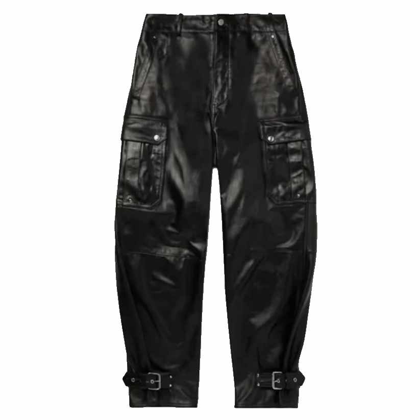Mens New Real Black Fashion Leather Pant