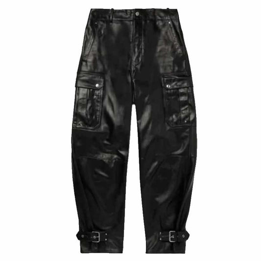 Mens New Real Black Fashion Leather Pant