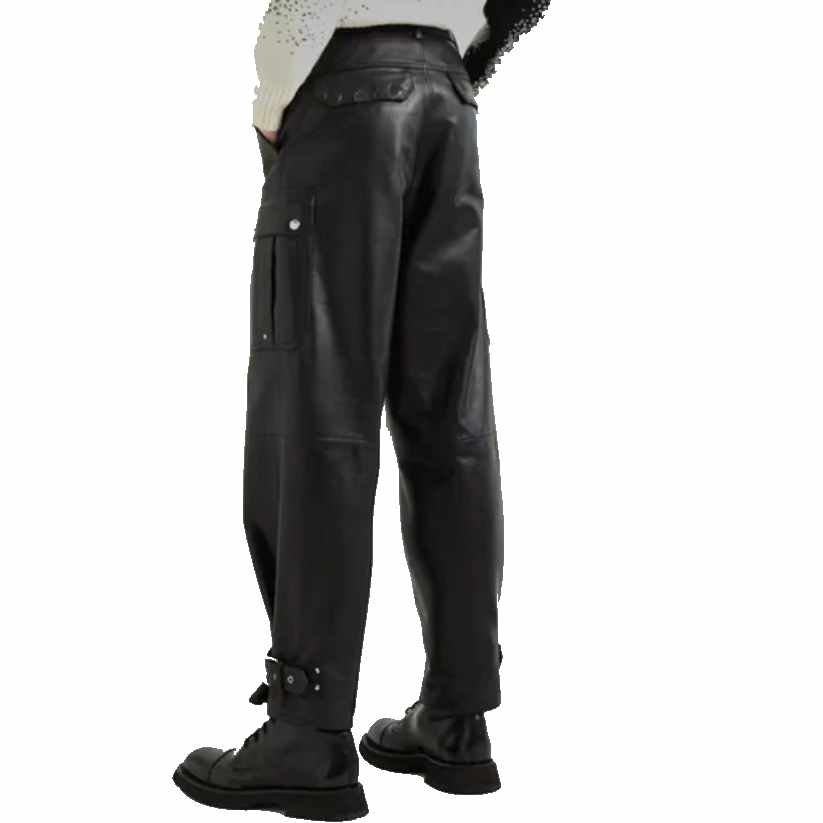 Mens New Real Black Fashion Leather Pant