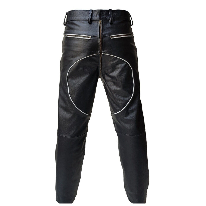 Mens Real Black Leather Pants