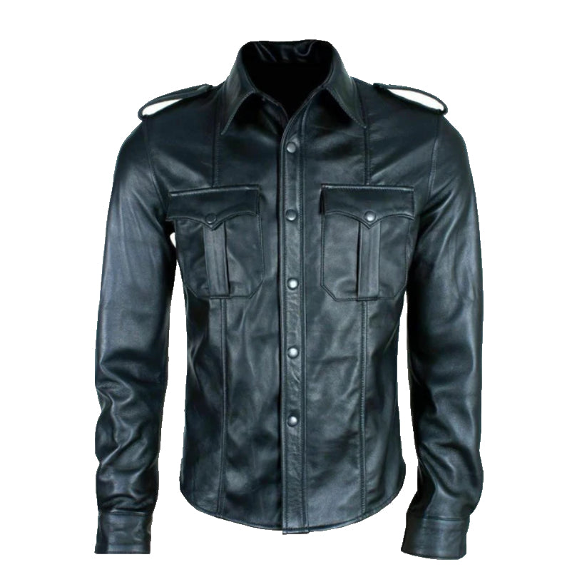 Mens Real Black Leather Shirt