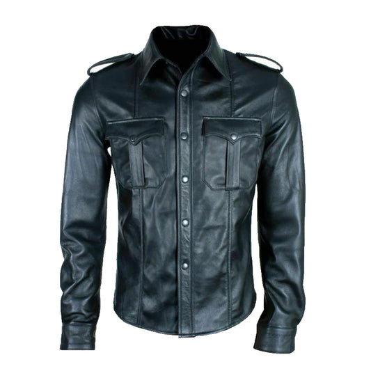 Mens Real Black Leather Shirt