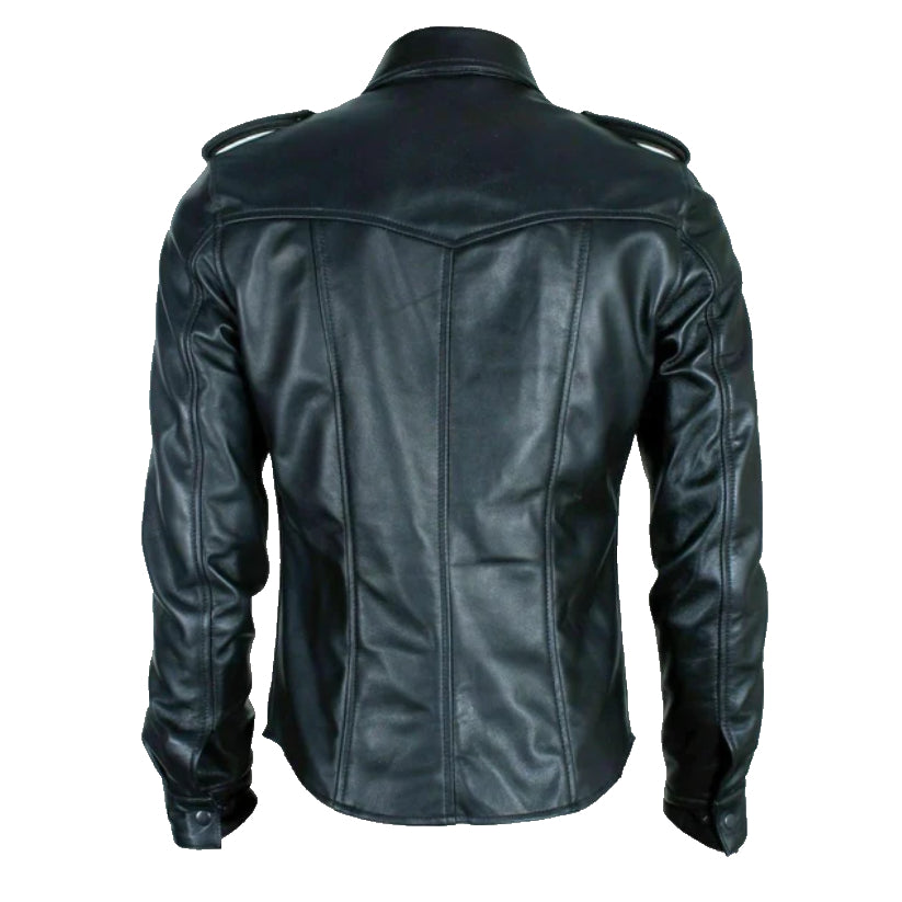 Mens Real Black Leather Shirt