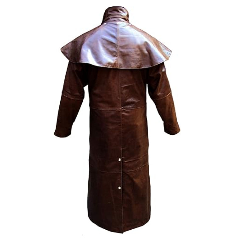 Mens Real Brown Leather DUSTER Coat